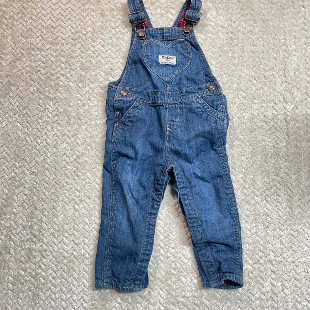 Oshkosh BGosh Vestback Buffalo Plaid Lined Overalls Heart Pocket Girls 18‎ mos